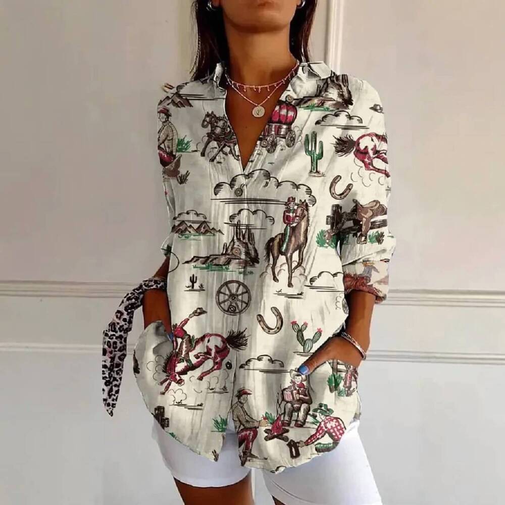 NEW SUHKASANA saddle up tunic top in ivory/multiprint